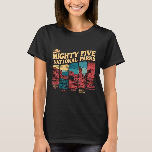 Mighty Five Big 5 Nationalparker Vandring Camping  T Shirt (Framsida)