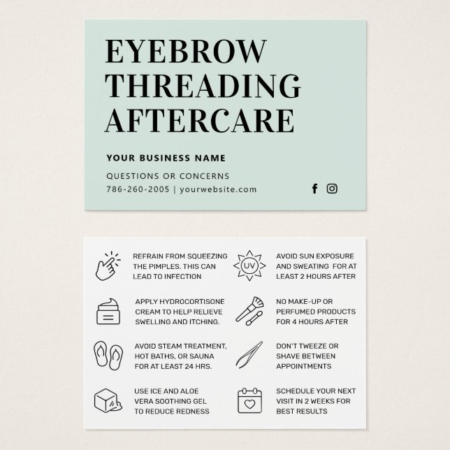 Mighty Mint Eyebrow Threading-efterbehandlingskort Visitkort (Framsida & baksida)