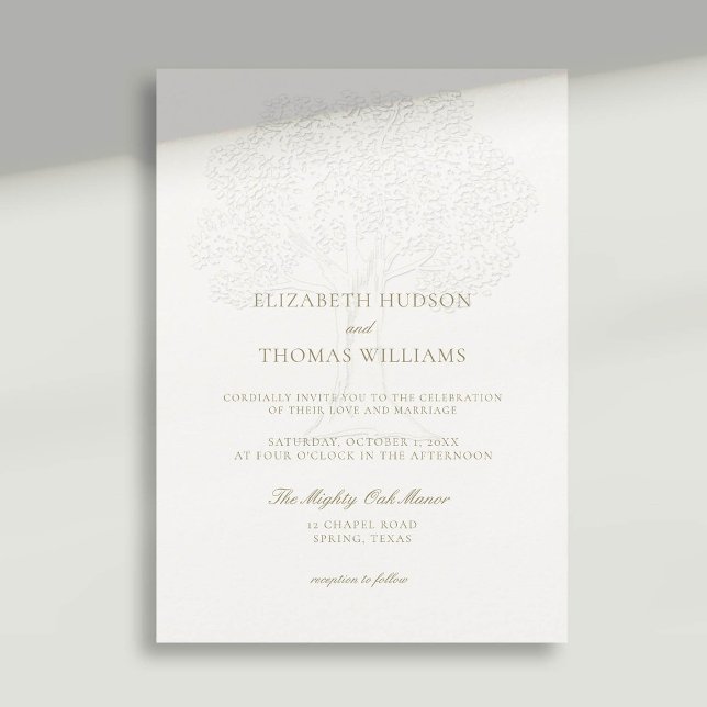 Mighty Oak Faux Embossed Modern Forme Bröllop Inbjudningar (faux embossed wedding invitation mighty oak formal traditional elegant modern classic)