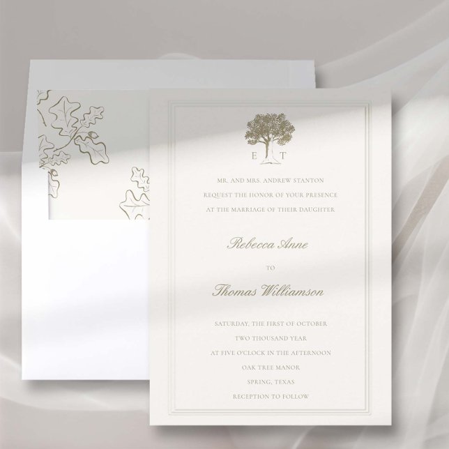 Mighty Oak Faux Guld Embossed Formal Bröllop Inbjudningar (oak tree wedding invitation fall autumn mountain rustic formal traditional elegant modern classic)