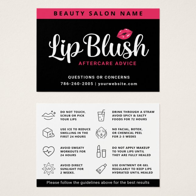 Mighty Pink Lip Blush Aftercare Advice Card Visitkort (Framsida & baksida)