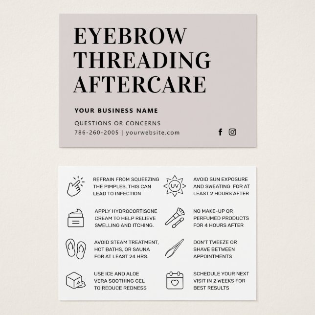 Mighty Simple Eyebrow Threading-efterbehandlingsko Visitkort (Framsida & baksida)