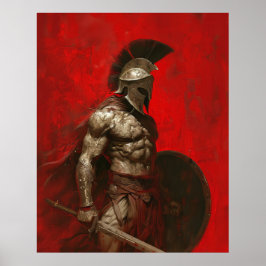 Mighty Spartan Warrior Holding Sword och Shield Po Poster