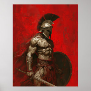 Mighty Spartan Warrior Holding Sword och Shield Po Poster