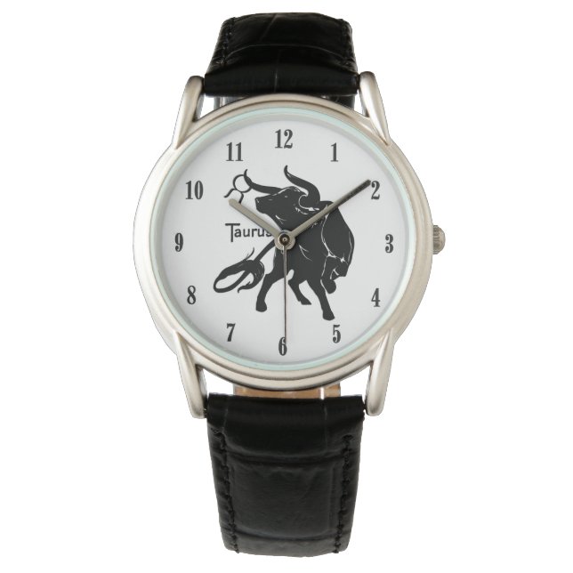 Mighty Taurus the Bull Zodiac Black Numbers Armbandsur (Framsida)