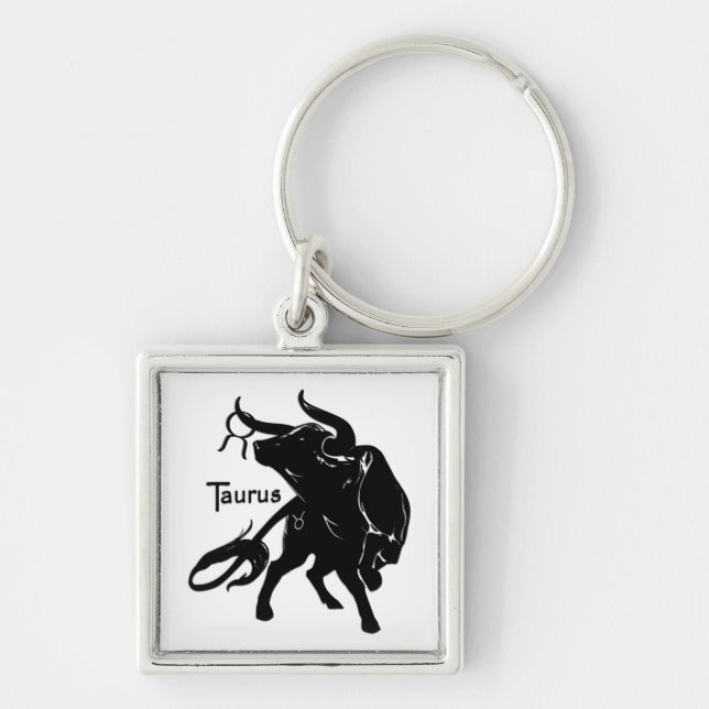 Mighty Taurus the Bull Zodiac Fyrkantig Silverfärgad Nyckelring (Framsidan)