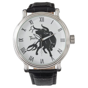 Mighty Taurus the Bull Zodiac Roman Numerals Armbandsur