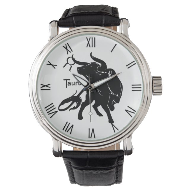Mighty Taurus the Bull Zodiac Roman Numerals Armbandsur (Framsida)