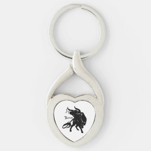 Mighty Taurus the Bull Zodiac Twisted Heart Silverfärgad Nyckelring