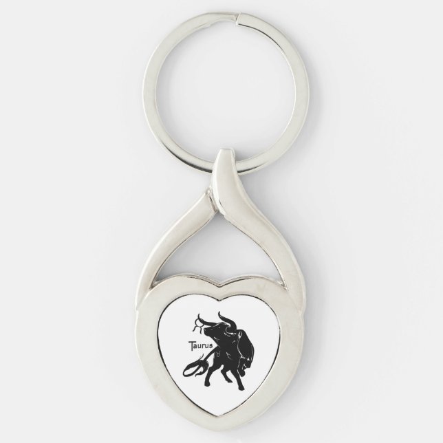 Mighty Taurus the Bull Zodiac Twisted Heart Silverfärgad Nyckelring (Framsidan)