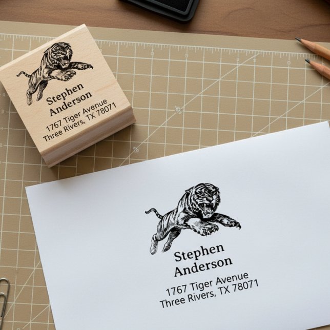 Mighty Tiger Returadressstämpel Stämpel (Tiger return address stamp.)