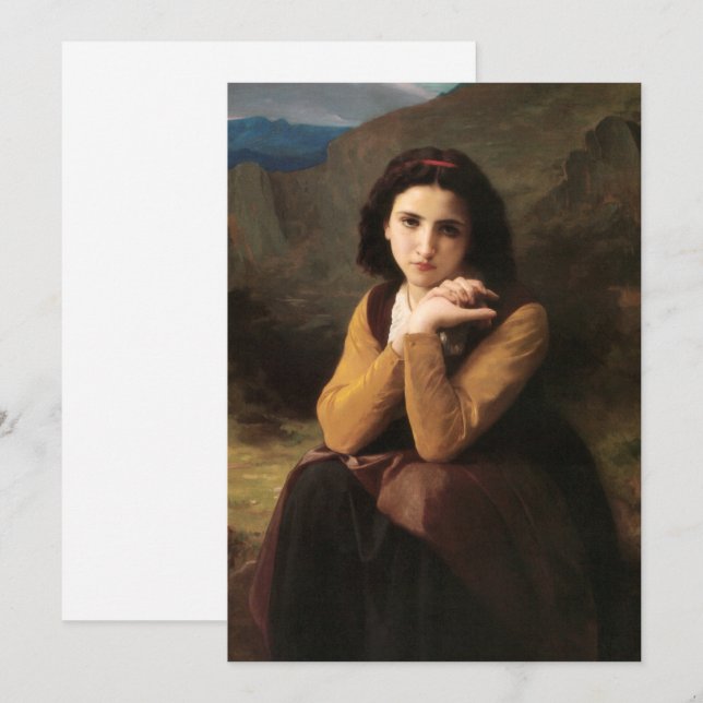 Mignon oskuld hos ung flicka, Bouguereau Julkort (Fram/baksida)