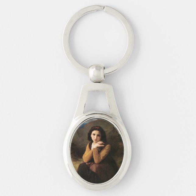 Mignon Oskuld of Adolescent Girl, Bouguereau Ovalt Silverfärgad Nyckelring (Framsidan)