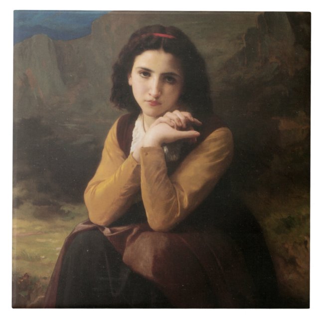 Mignon (Söt ung fransk flicka) (av Bouguereau) Kakelplatta (Framsidan)
