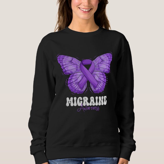 Migraine Awareness Month Purple Ribbon Butterfly T Shirt (Framsida)