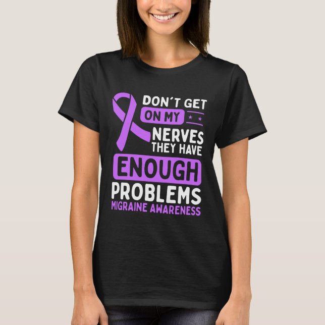 Migraine Awareness Nerves Lila Ribbon T Shirt (Framsida)