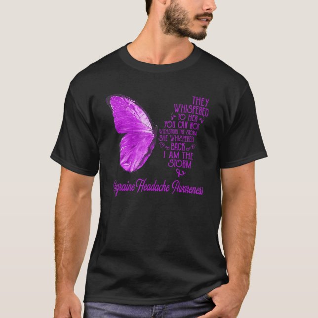 Migraine Headache Awareness Butterfly Rosa jag är T Shirt (Framsida)