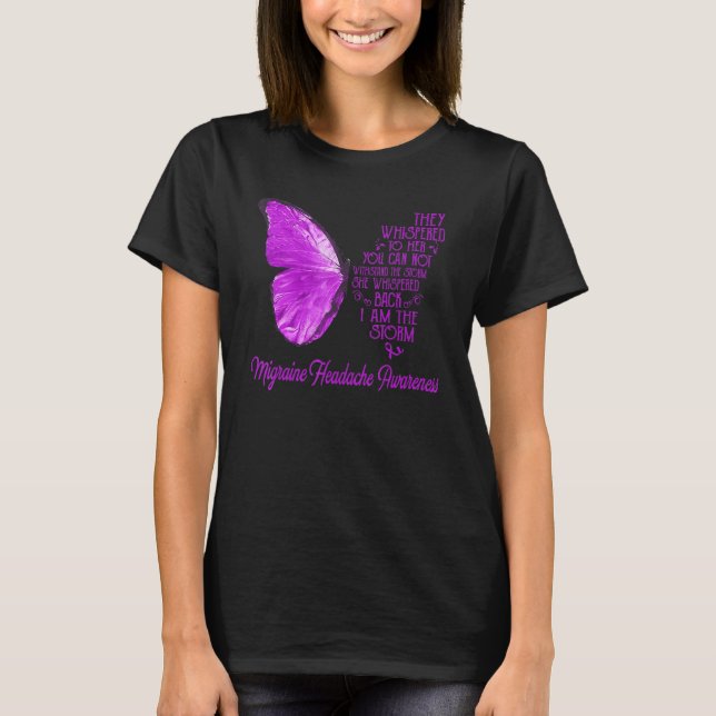 Migraine Headache Awareness Butterfly Rosa jag är T Shirt (Framsida)
