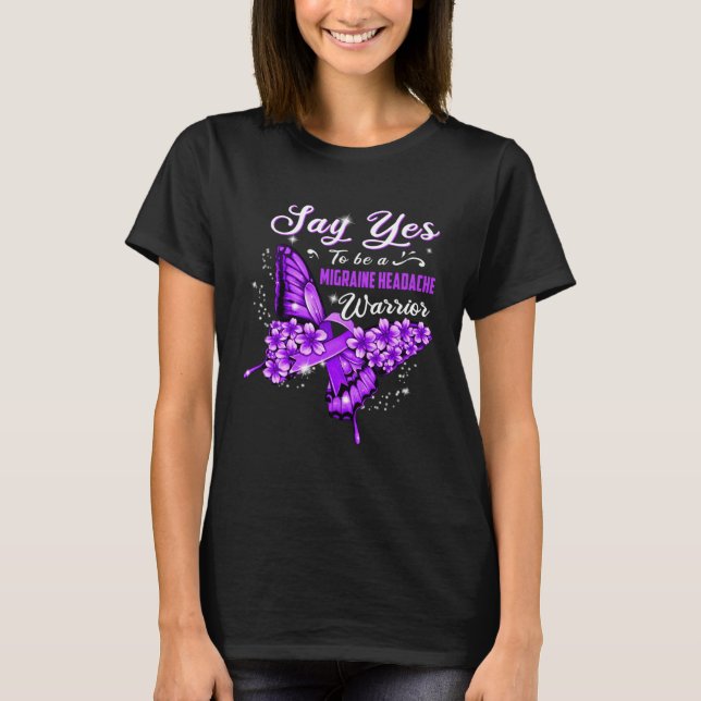 Migraine Headache Warrior Lila Butterfly Womens T Shirt (Framsida)