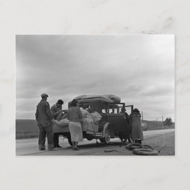 Migranter i 1936 med däckproblem vykort (Framsida)