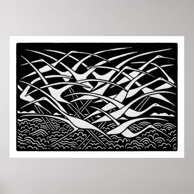 Migration Large Linocut Print Poster (Framsidan)