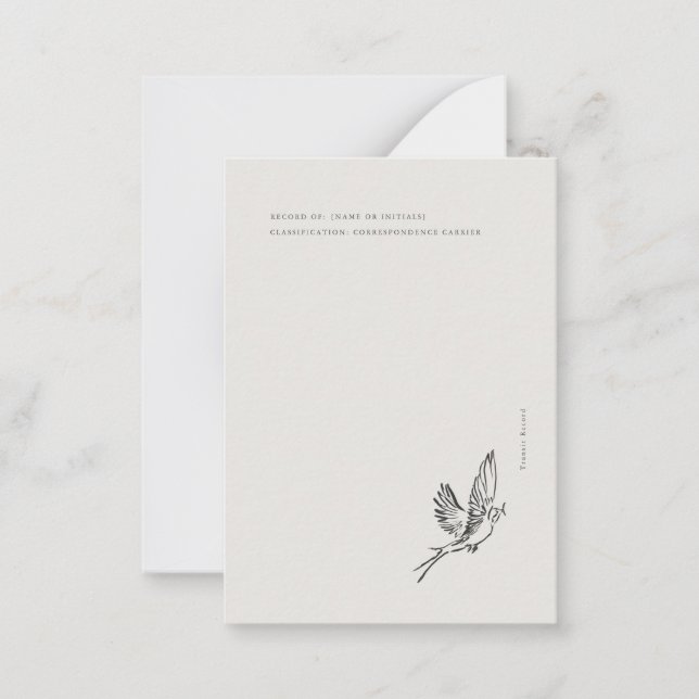 Migratory Swallow- Naturalist Menagerie Archive  Anteckningskort (Framsida)