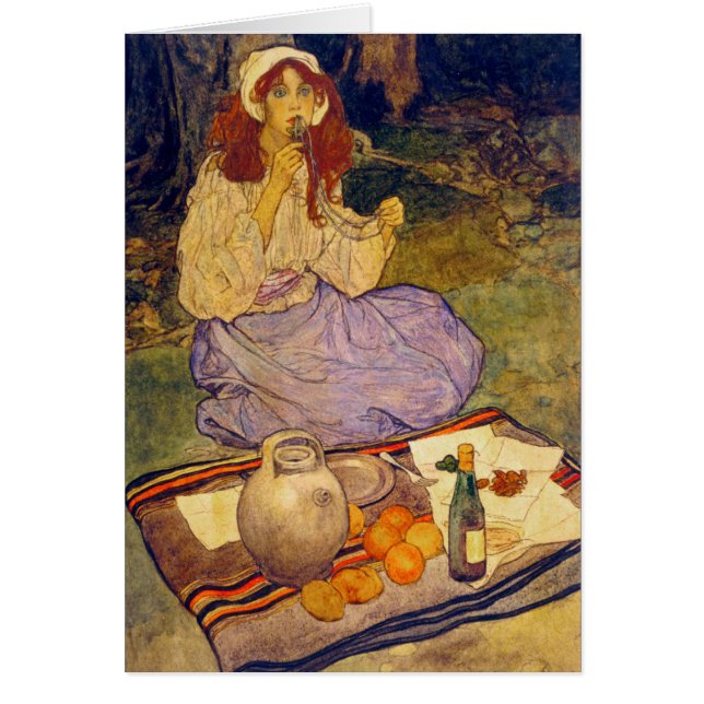 Miguela, knäböja fortfarande, lägg det på läppen hälsningskort (Framsidan)