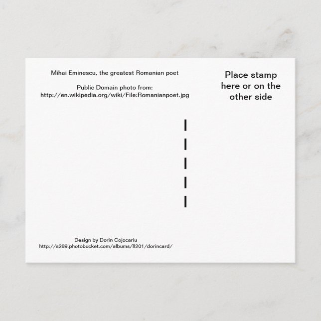 Mihai Eminescu, den störste rumänske poeten Vykort (Framsida)