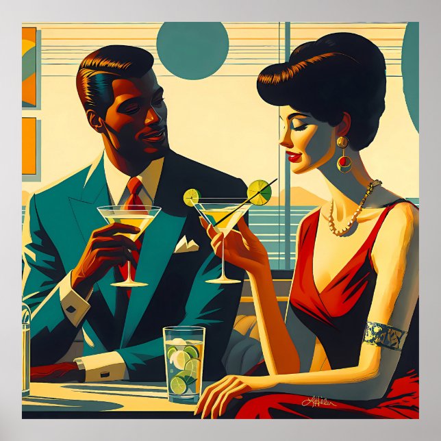 Miid Century Cocktail Party Couples - Captivated Poster (Framsidan)