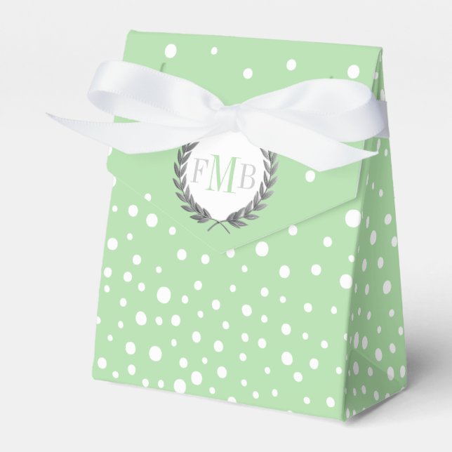 Miin green and white polka dot pattern wedding fav presentaskar (Framsidan Sidan)