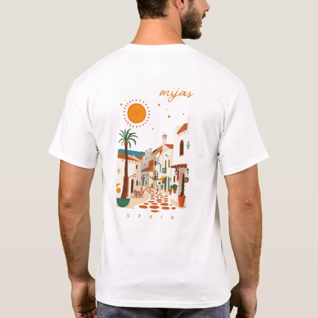 Mijas Spanien vacker vit stad landskaps kläder T Shirt (Baksida)