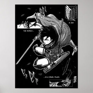 Mikasa attackerar Titan mot bakgrund av mörken Poster