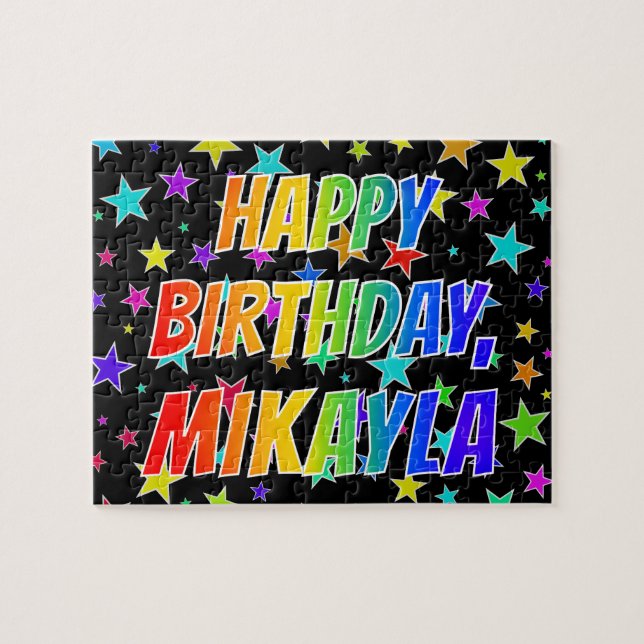 "MIKAYLA" Förnamn, Rolig "GRATTIS PÅ FÖDELSEDAGEN" Pussel (Horisontell)