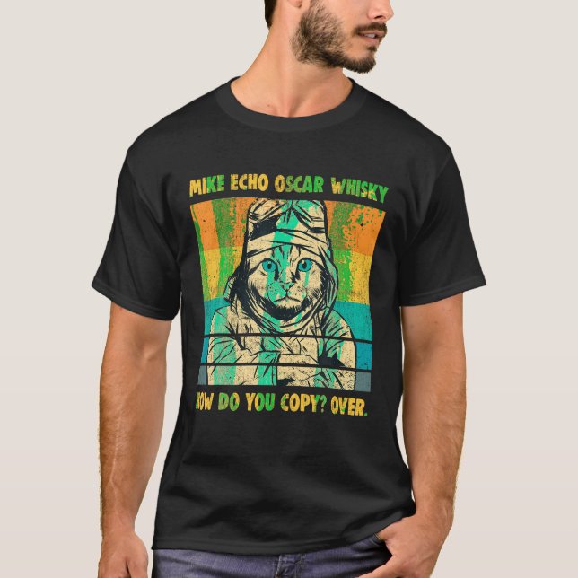 Mike Echo Oscar Whisky Flies Cat Pilot MEOW Cat O T Shirt (Framsida)