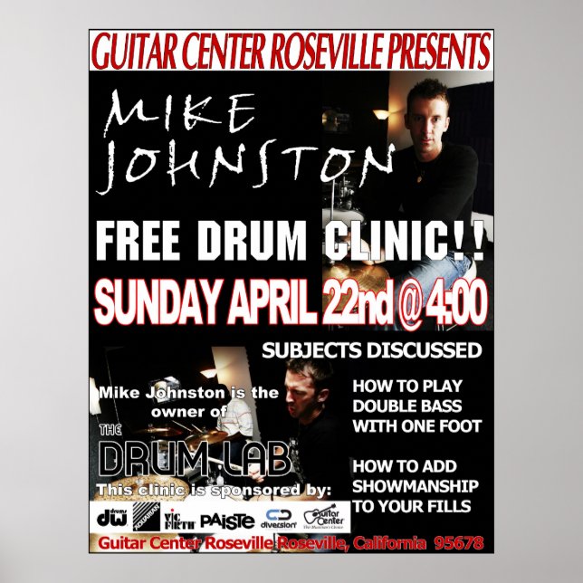 Mike Johnston Clinic, 22 april Poster (Framsidan)
