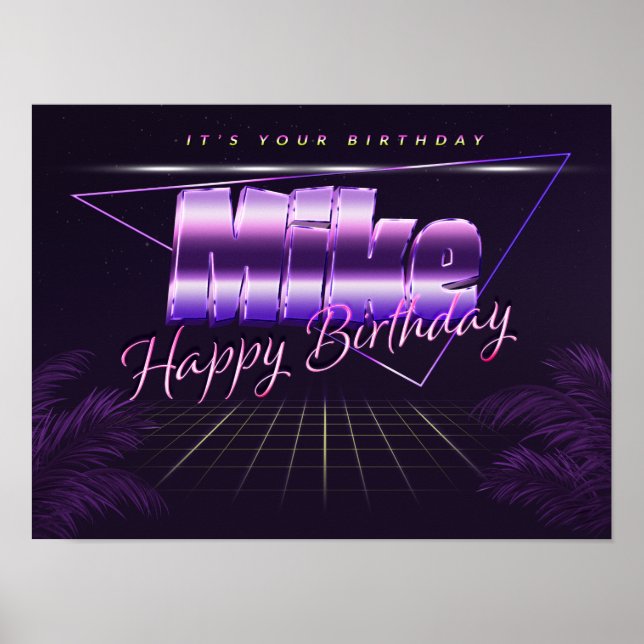Mike Namn Vorname lila retro Poster Geburtstag (Framsidan)