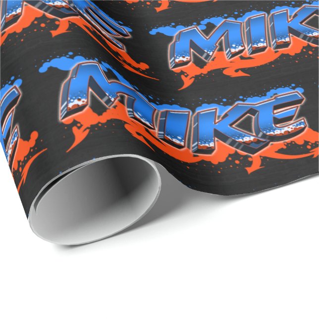 Mike Vorname Name Graffiti blue orange Presentpapper (Rullad Hörn)