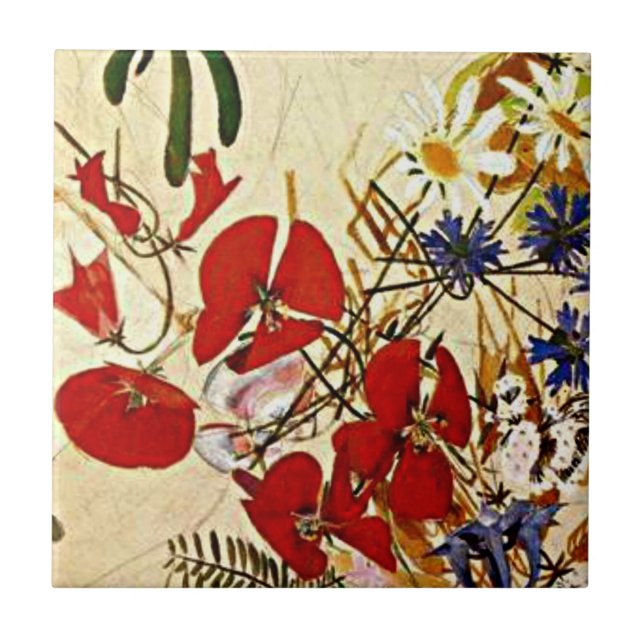 Mikhail Vrubel art: Fält Flowers Kakelplatta (Framsidan)