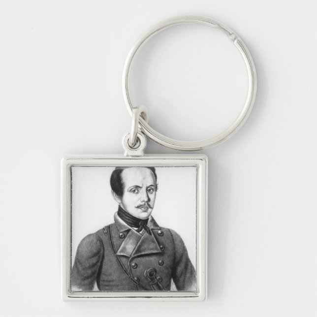 Mikhail Yuryevich Lermontov Fyrkantig Silverfärgad Nyckelring (Framsidan)
