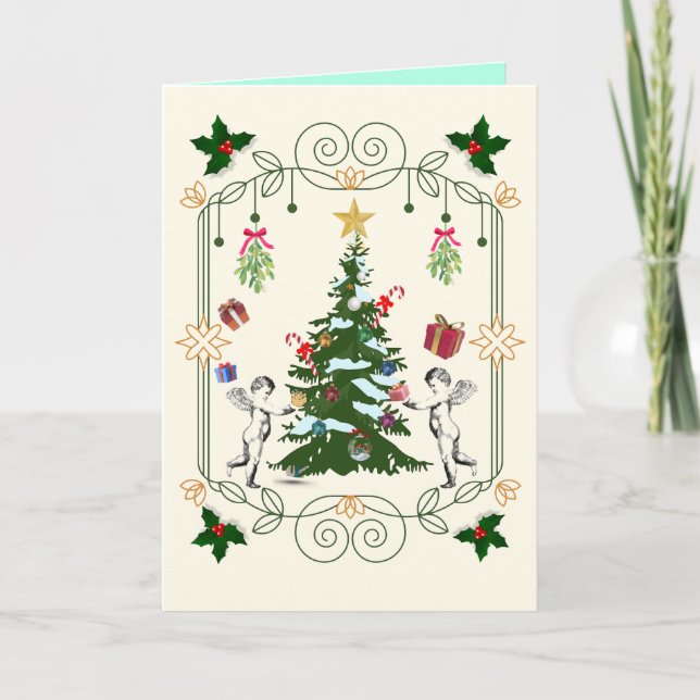 Mikitiez gift noel holiday mistletoe angle helgkort (Framsida)