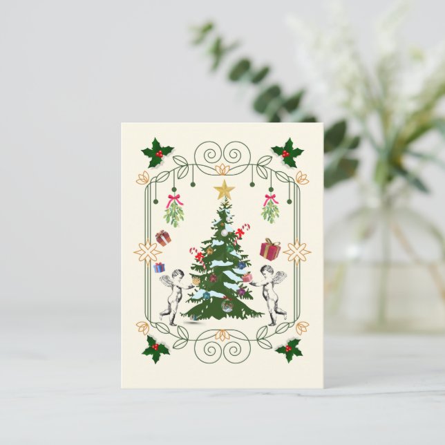 Mikitiez gift noel holiday mistletoe angle vykort (Stående Fram)