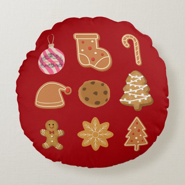 Mikitiez gingerbread christmascookiesandmilk santa rund kudde (Framsidan)