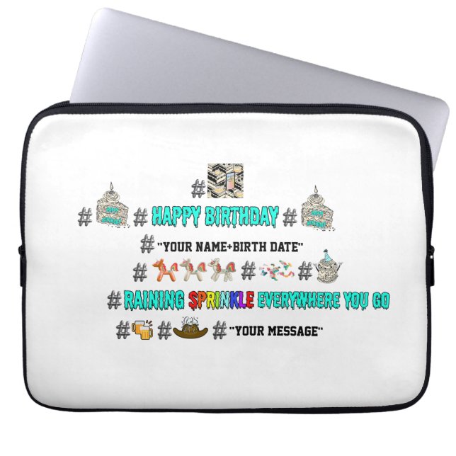 Mikitiez hashtag gladfödelsedag emoji anpassa  laptop fodral (Framsidan)