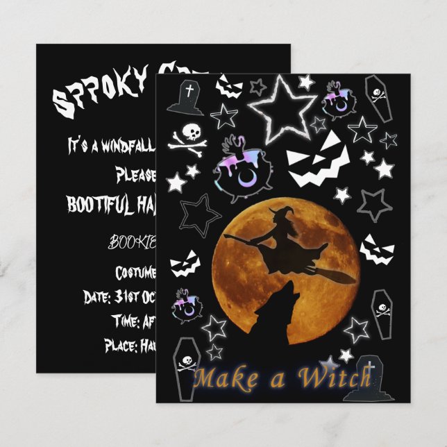 Mikitiez häxguide halloween fullmoon inbjudningar (Fram/baksida)
