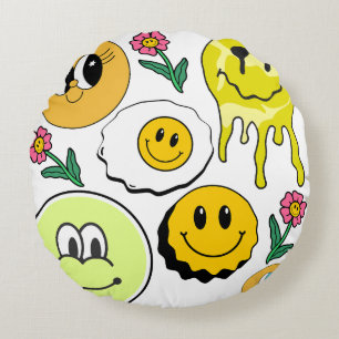 Mikitiez Kudd Smileyface gul trädgård Rund Kudde