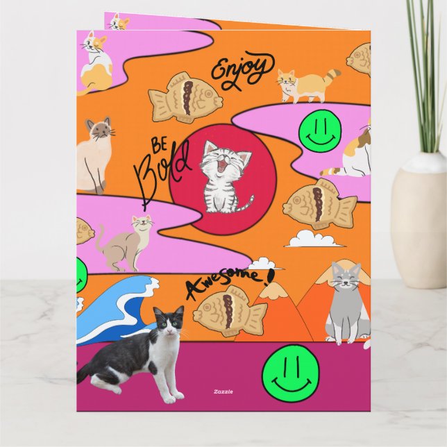 Mikitiez meow sommarkattstrand party kort (Baksida)