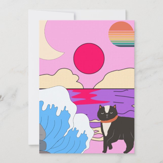 Mikitiez miami meow solnedgång vintage inbjudningar (Framsida)