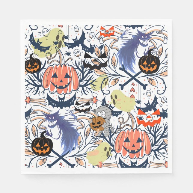 Mikitiez retro vintage halloween ghouls pumpkin pappersservett (Framsidan)