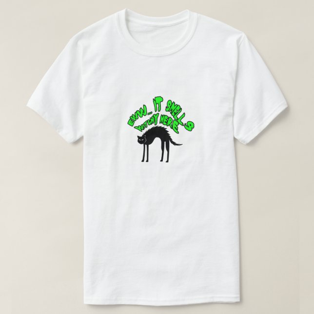 Mikitiez svart katt grönögda vitsock t shirt (Design framsida)