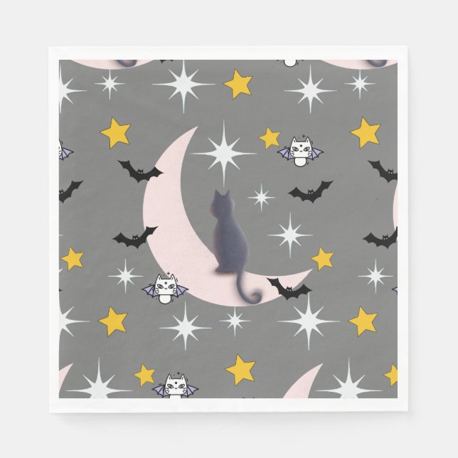 Mikitiez svarta cat fladdermus halloween faller vi pappersservett (Framsidan)